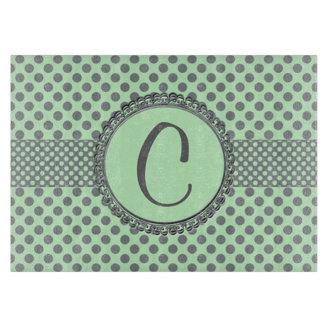 Mintgrönt med grå färgPolkaPricka-Monogramen (Framsidan)