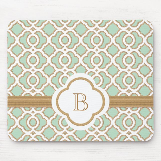 Mintgrönt och guld- marockanskt Monogrammed Musmatta (Framsidan)