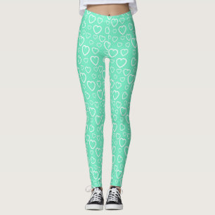 Mintgrönt och vitt kärlekshjärtmönster leggings