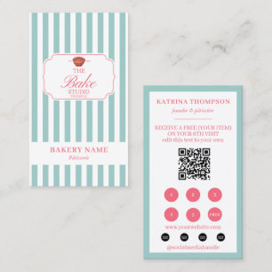 Mintgrönt Rosa Randigt Bageri Logotyp Lojalitetsst Visitkort