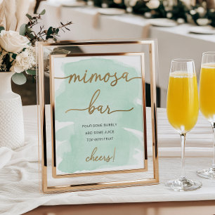 Mintgrönt vattenfärg guld Mimosa Bar Skylt