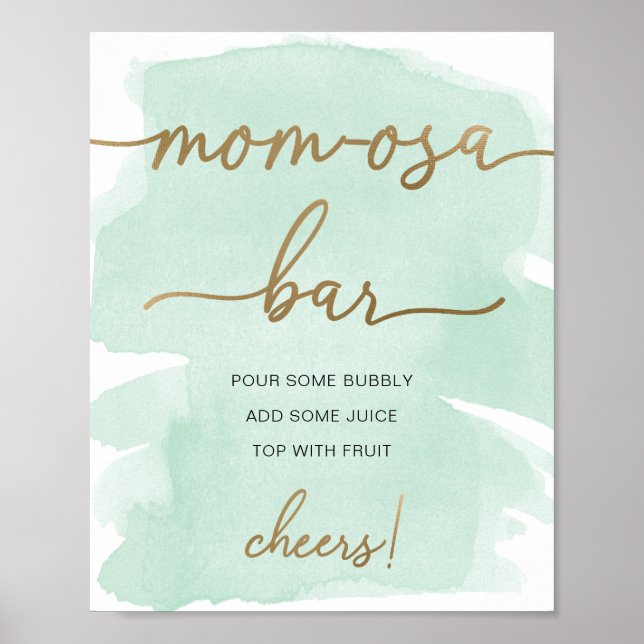 Mintgrönt vattenfärg guld Mom-osa Barskylt Poster (Framsidan)
