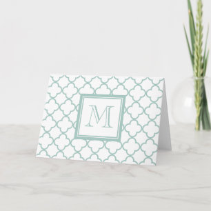 Mintgrönt, vit Quatrefoil din Monogram Anteckningskort