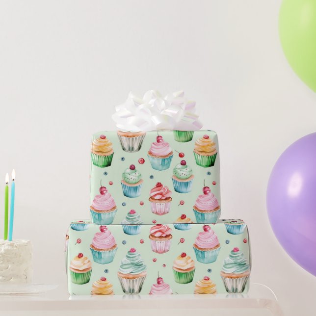 Mintkräm Rosa Cupcakes Födelsedag Presentpapper (Festgåvor)