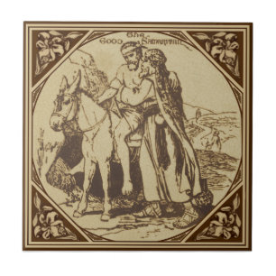 Minton Bra Samaritan Bible Story Repro Antique Kakelplatta