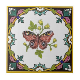 Minton Butterfly Hand-Färgad c.1870 Tile Repro Kakelplatta