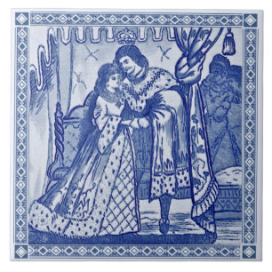 Minton Cinderella Blue Victorian Repro Tile c.1880 Kakelplatta