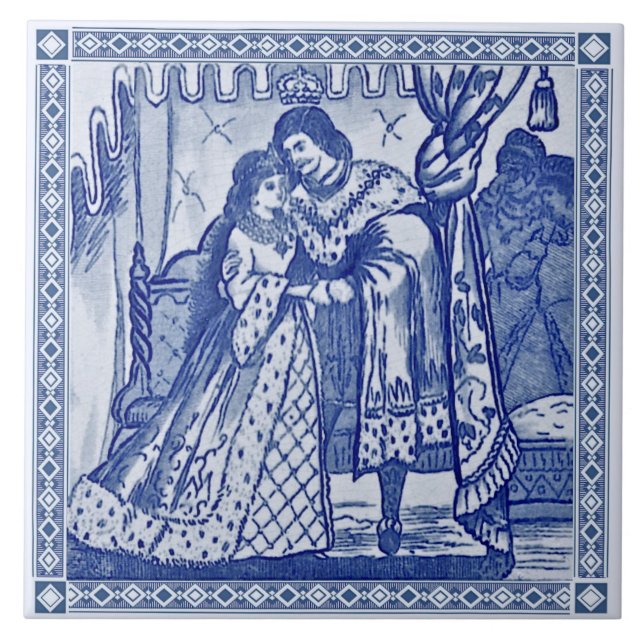 Minton Cinderella Blue Victorian Repro Tile c.1880 Kakelplatta (Framsidan)