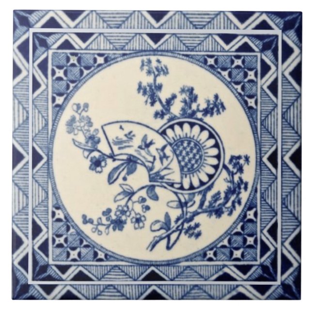 Minton Hollins Aesthetic Anglo Japonese Repro Tile Kakelplatta (Framsidan)