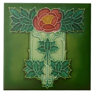 Minton Hollins Art nouveau Deco Blommigt Tile Repr Kakelplatta