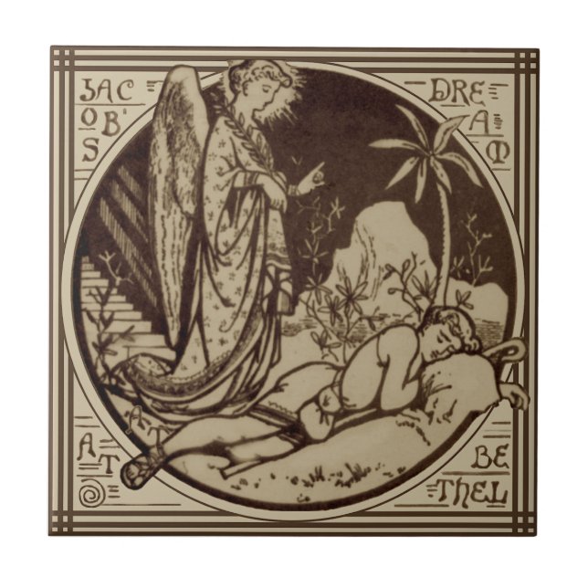 Minton Jacob's Dream Bibeln Antique Repro Sepia Kakelplatta (Framsidan)