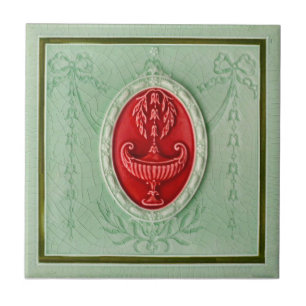 MInton Neoklassisk LtGreen 1890 Faux Relief Repro Kakelplatta