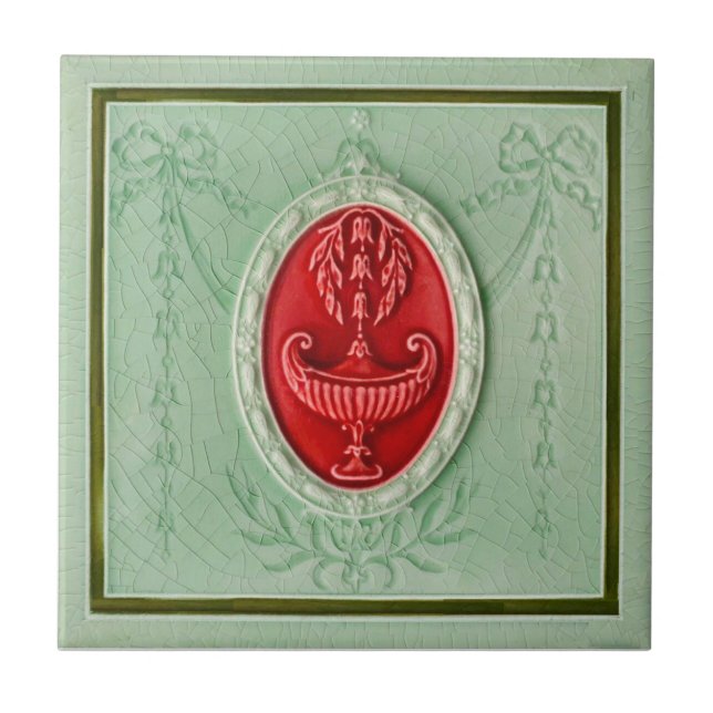 MInton Neoklassisk LtGreen 1890 Faux Relief Repro Kakelplatta (Framsidan)
