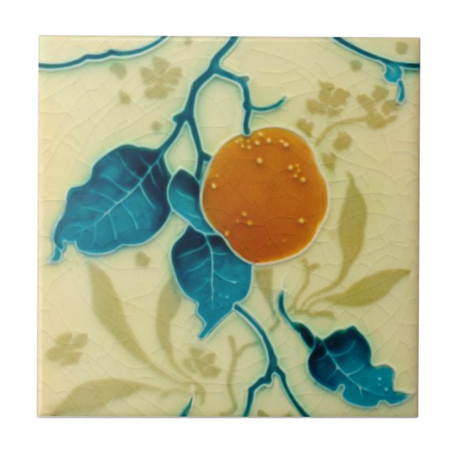 Minton Orange Fruit Gren Majolica c1900 Repro Kakelplatta (Framsidan)