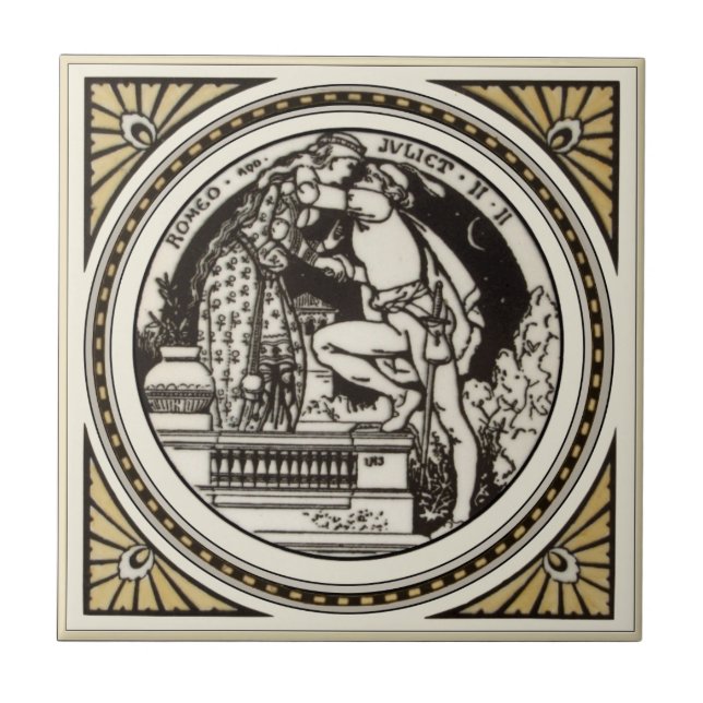 Minton Shakespeare Romeo & Juliet Tile 1870s Repro Kakelplatta (Framsidan)