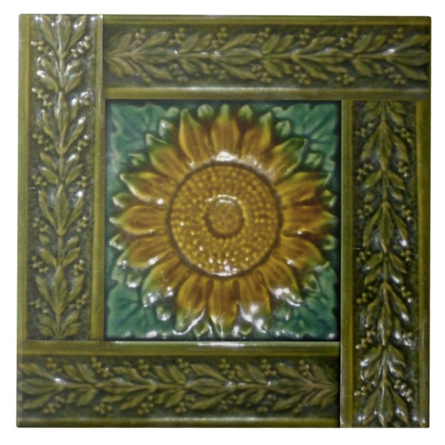 Minton Stoke på Trent Sunblomma Majolica Tile Kakelplatta (Framsidan)