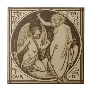 Minton Tempation of Kristus Repro Antique Sepia Kakelplatta
