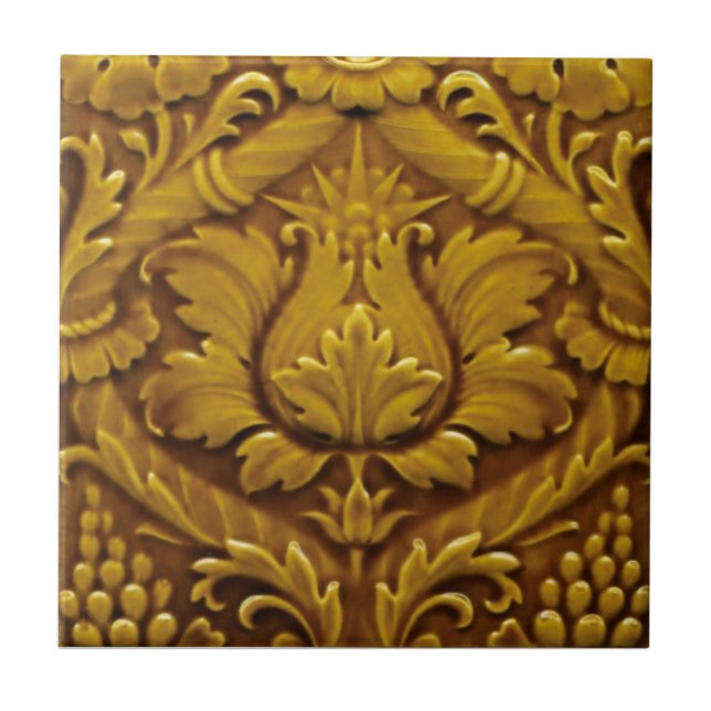 Minton Victorian Faux Relief Antique Guld Repro Kakelplatta (Framsidan)