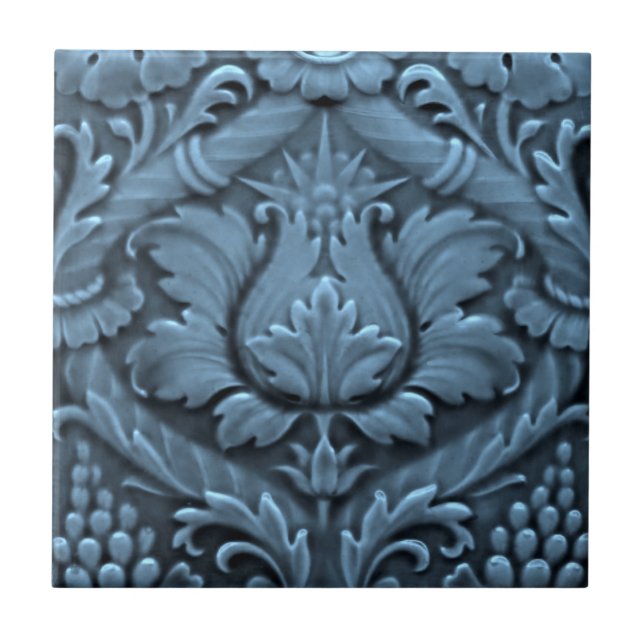 Minton Victorian Faux Relief Blue Reproduction Kakelplatta (Framsidan)