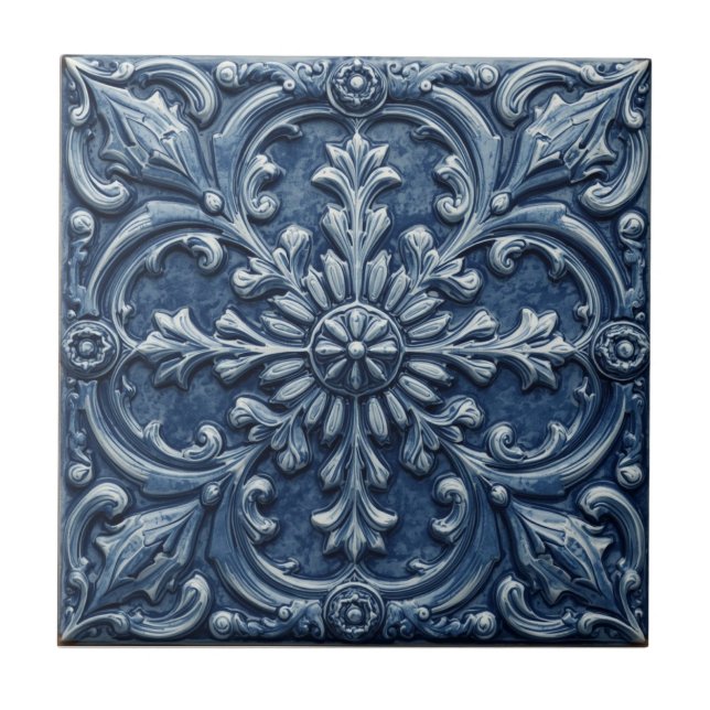 Minton Victorian Faux Relief Blue Reproduction Kakelplatta (Framsidan)