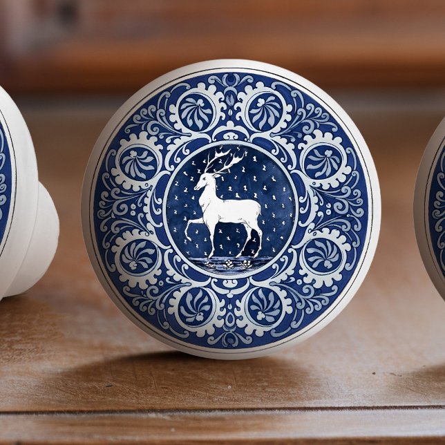 Mintons Deer Antler British Royal Blue Victorian Knopp (Skapare uppladdad)