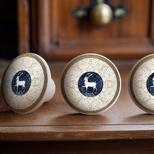 Mintons Hjort British Royal Blue Guld Antler Knopp