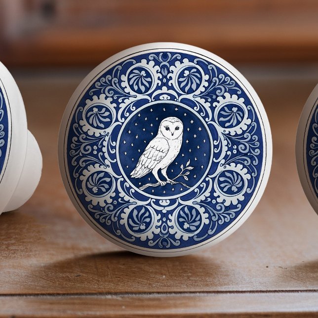 Mintons Owl British Royal Blue Victorian Knopp (Skapare uppladdad)