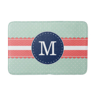 Mintpolkaen pricker den marinblåa monogramen Pi Badrumsmatta