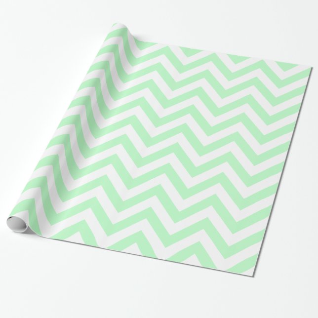 Mintvit XL Chevron Sicksackmönster Presentpapper (Utrullad)