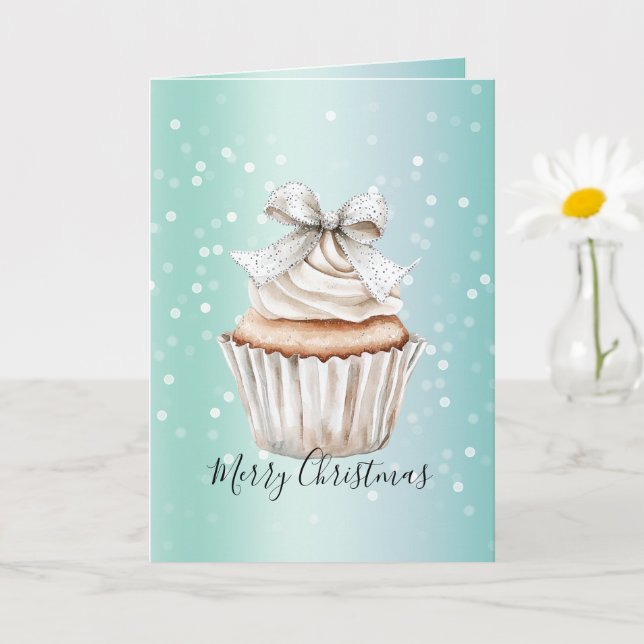 Mintvita Bokehprickar Rosett Cupcake Jul Kort (Liten växt)