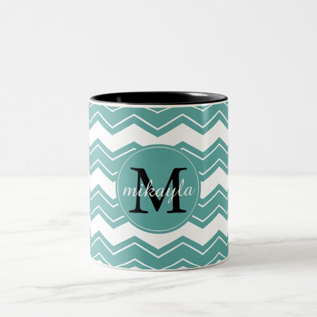 Minty Chevron Monogram Två-Tonad Mugg (Center)