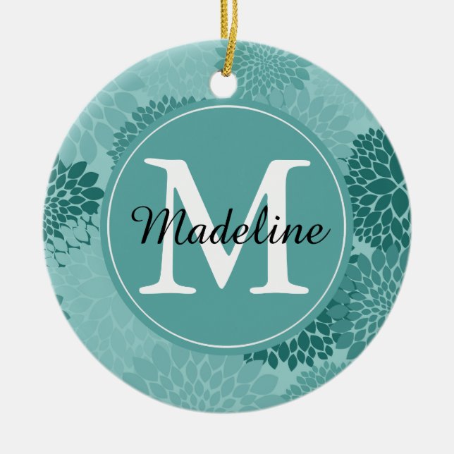 Minty Flowers Monogram Julgransprydnad Keramik (Framsidan)