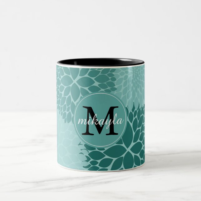 Minty Flowers Monogram Två-Tonad Mugg (Center)