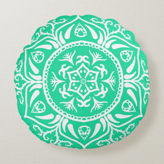 Minty Mandala Rund Kudde (Framsidan)
