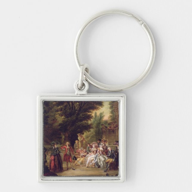 Minueten under Oakträd, 1787 Fyrkantig Silverfärgad Nyckelring (Framsidan)