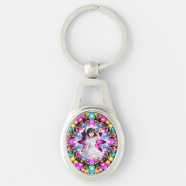 Mirabella in Kaleidoscope – Sparkling Mandala  Ovalt Silverfärgad Nyckelring (Framsidan)