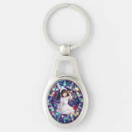 Mirabella in Prism Light – Kaleidoscope Metal  Ovalt Silverfärgad Nyckelring