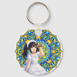 Mirabella in Sunlight – Blue Gold Mandala Keychain Nyckelring
