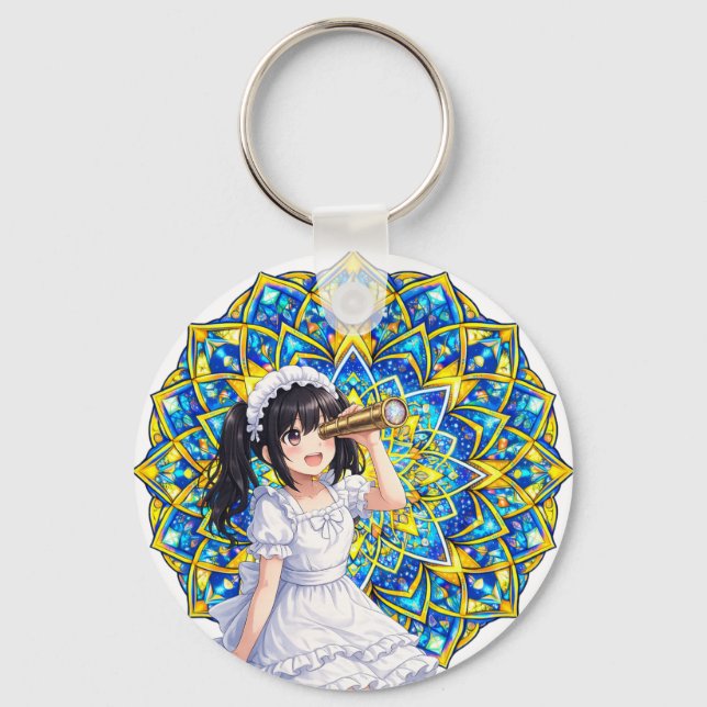 Mirabella in Sunlight – Blue Gold Mandala Keychain Nyckelring (Framsida)