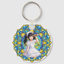 Mirabella in Sunlight – Blue Gold Mandala Keychain Nyckelring