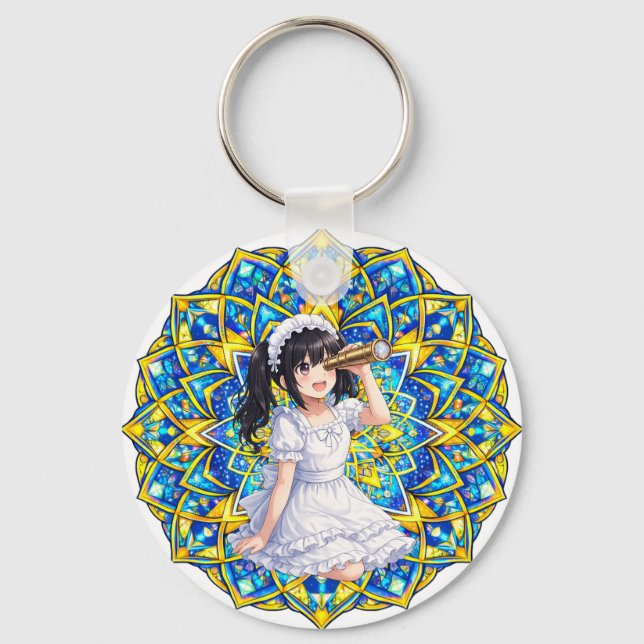 Mirabella in Sunlight – Blue Gold Mandala Keychain Nyckelring (Framsida)