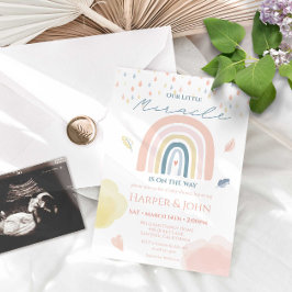 Miracle Baby Pastel Rainbow Clouds Raindrods Raind Inbjudningar