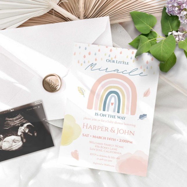 Miracle Baby Pastel Rainbow Clouds Raindrods Raind Inbjudningar (Skapare uppladdad)