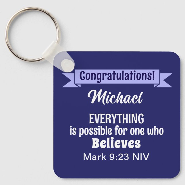 Miracle Bible Verse Christian Faith Mörk blått Nyckelring (Framsida)