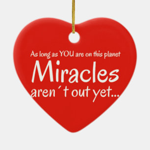 Miracle-citat i rött och vitt julgransprydnad keramik