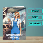Miracle Worker Funny Female Mechanic Birthday Kort<br><div class="desc">Behöver du ett unikt födelsedagskort för din begåvade mekaniske vän? Detta underbara kort är unikt och färglöst och innehåller en kvinnlig mekaniker och ett skämt om att vara en mirakelkur. Den följs upp med ett hjärtligt budskap. Inuti har vi skrivit högernas meddelande för att prata just nu, men du kan...</div>