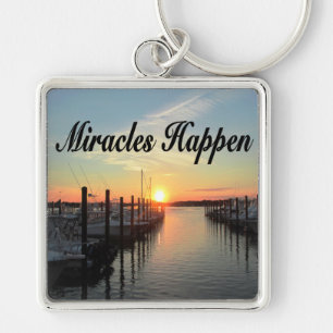 MIRACLES HÄNDER SUNSET FOTO DESIGN FYRKANTIG SILVERFÄRGAD NYCKELRING
