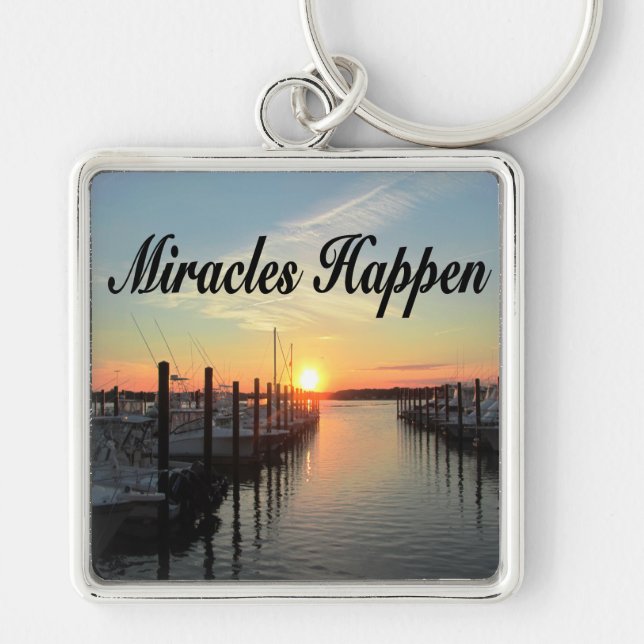 MIRACLES HÄNDER SUNSET FOTO DESIGN FYRKANTIG SILVERFÄRGAD NYCKELRING (Framsidan)