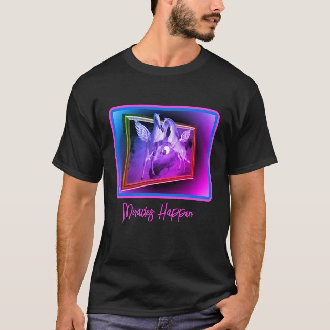 Miracles Hänen Pegasus Horses inspirationational T Shirt (Framsida)
