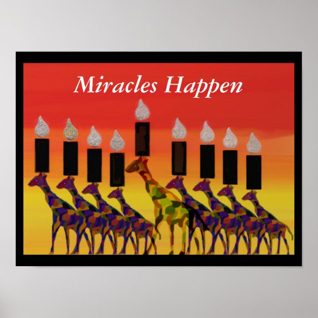 Miracles Happen GiraffesHannukah Menorah Print Poster (Framsidan)